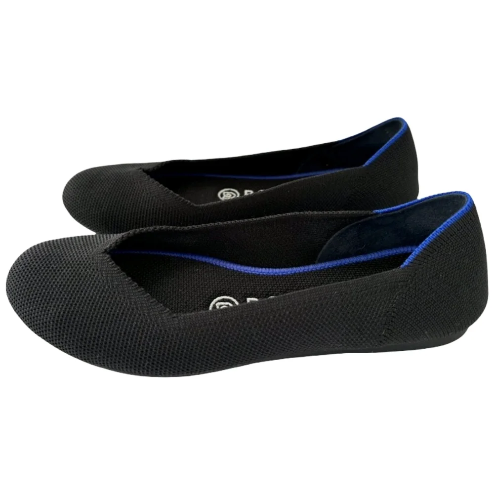 Rothy's Round Toe Black Ballet Flats Slip On Shoes SIZE US W9.5